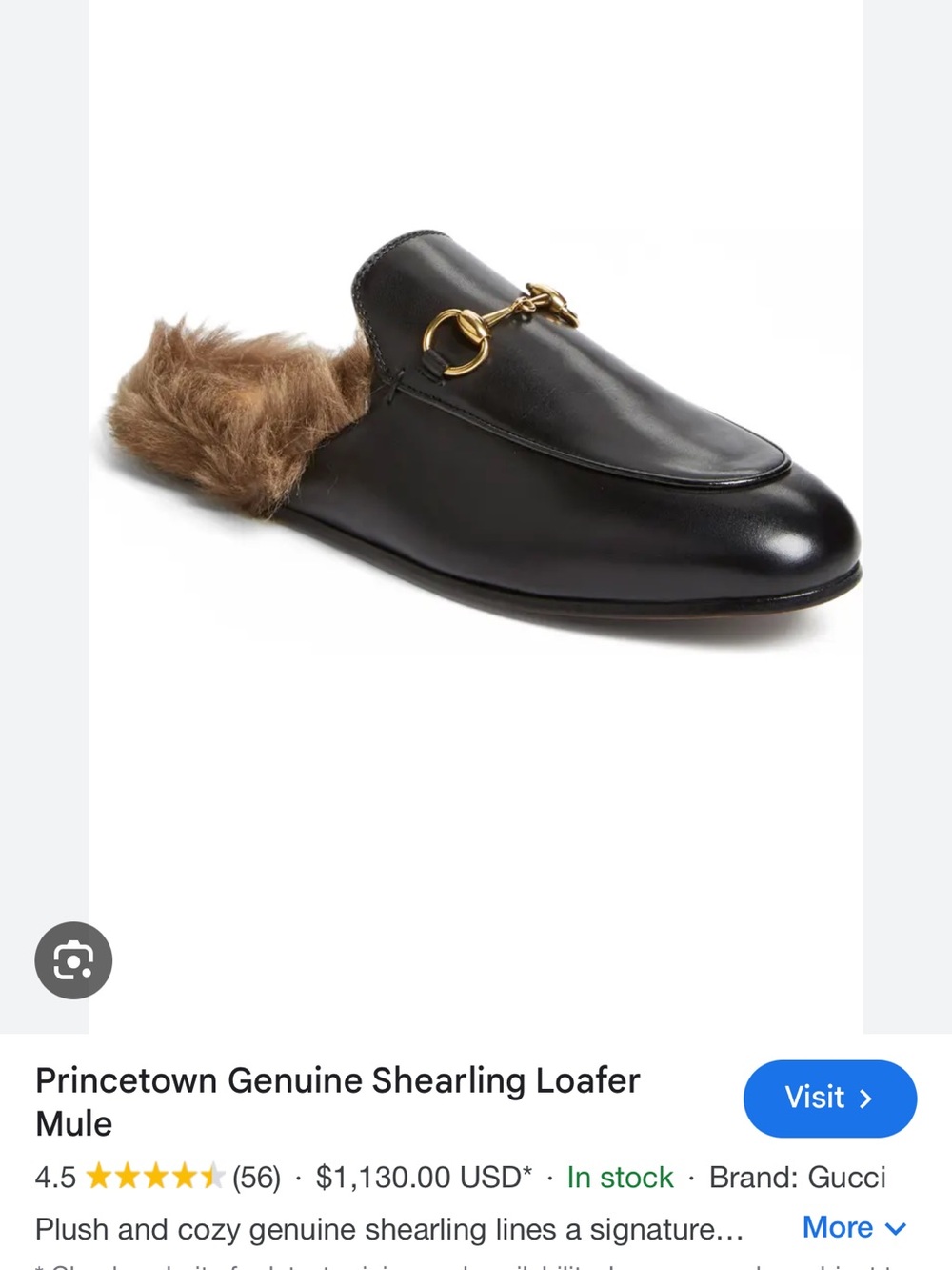 Gucci Black Leather Fur-Lined Horsebit Loafer Mule